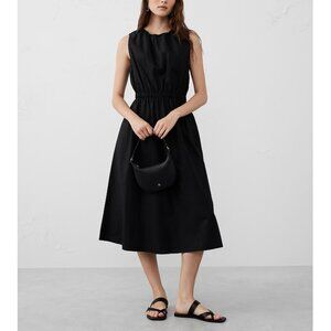 NWT Banana Republic Black Cotton Poplin Gathered Waist Sleeveless Midi Dress PL